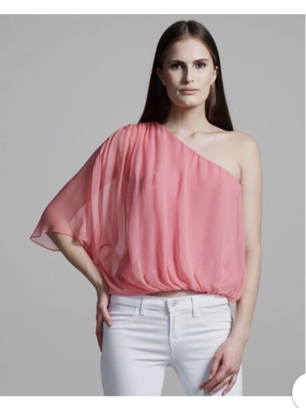 BRAND NEW NWT One-Shoulder Chiffon Top ALICE & OLIVIA M PINK